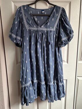 Old Navy Navy Blue Embroidered Mini Dress